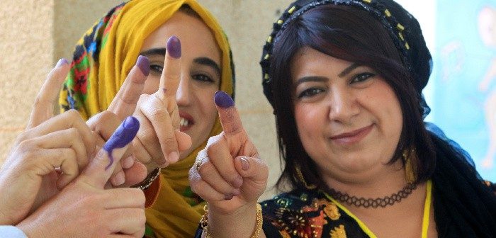 Voters during the Kurdish independence referendum in Halabja, Iraq, Sept. 25, 2017. Alaa Al-Marjani/Reuters
